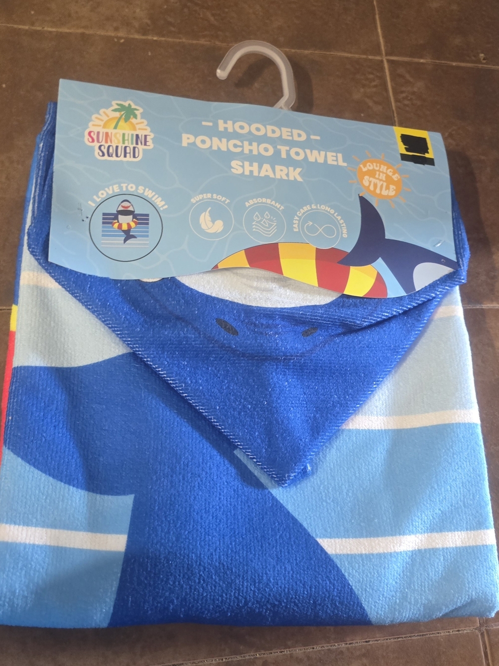 Sunshine Squad Kids Hooded Shark Poncho Towel - Blue